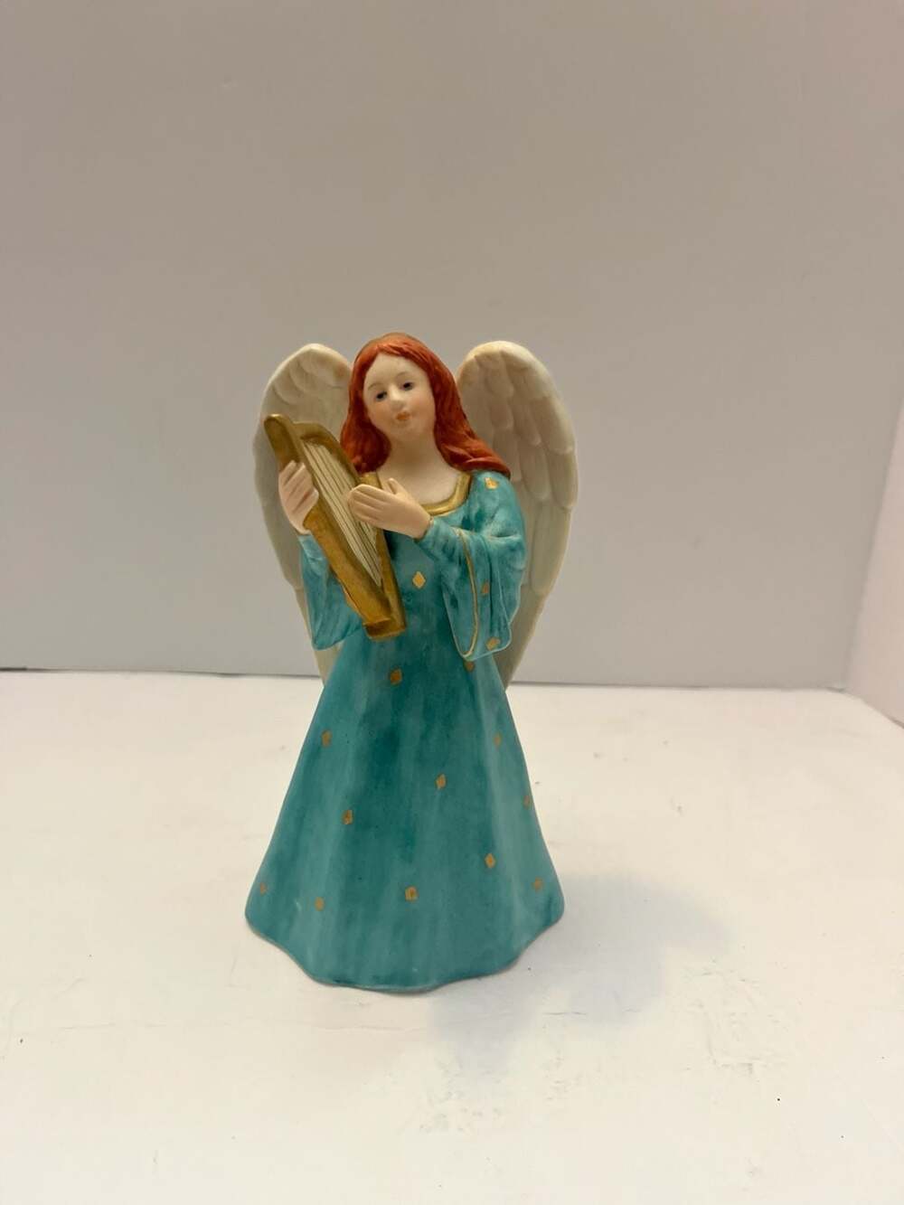 Caffco Vintage Blue and Gold Angel Figurine Playing Harp